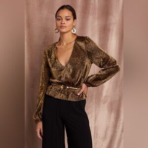 Show Me Your MuMu Women’s Richie Metallic Gold and Black Mesh Top Size Small